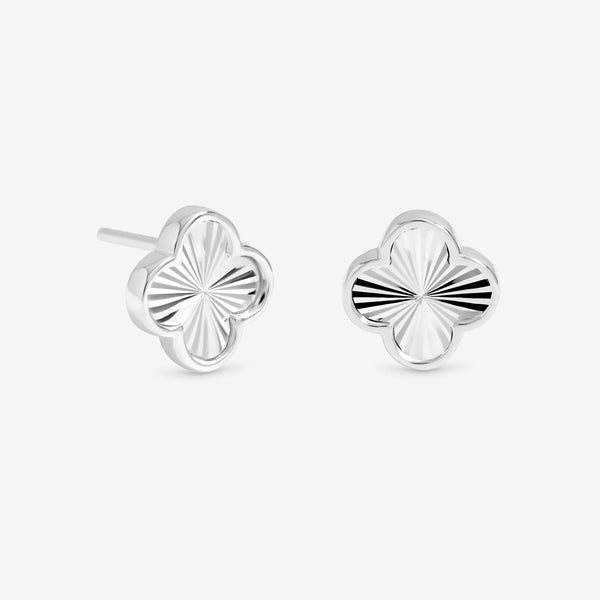Simply Silver Sterling Silver 925 Polished Diamond Cut Clover Stud Earrings