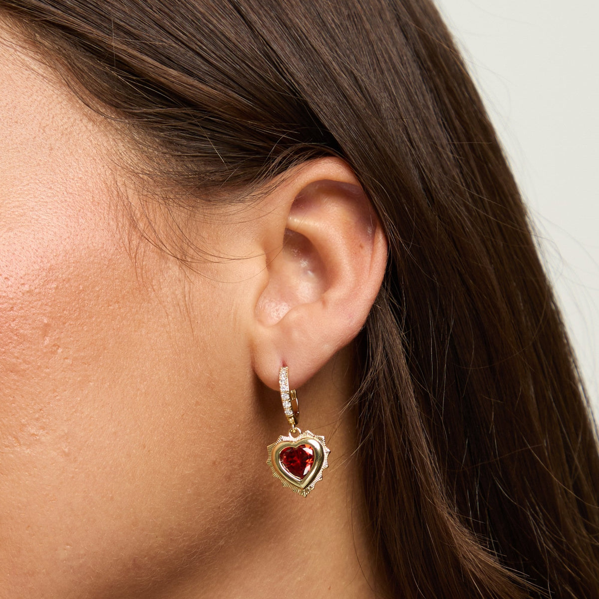 Jon Richard 14Ct Real Gold Plated Heart Birthstone Huggie Earrings - January - Gift Boxed