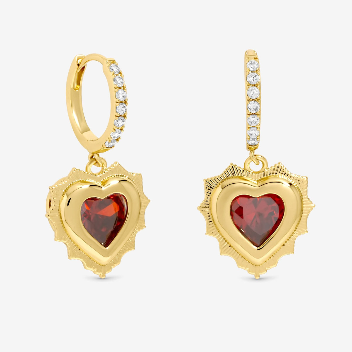 Jon Richard 14Ct Real Gold Plated Heart Birthstone Huggie Earrings - January - Gift Boxed