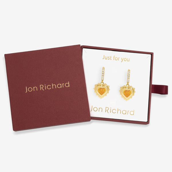 Jon Richard 14Ct Real Gold Plated Heart Birthstone Huggie Earrings - November - Gift Boxed