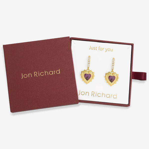 Jon Richard 14Ct Real Gold Plated Heart Birthstone Huggie Earrings - December - Gift Boxed