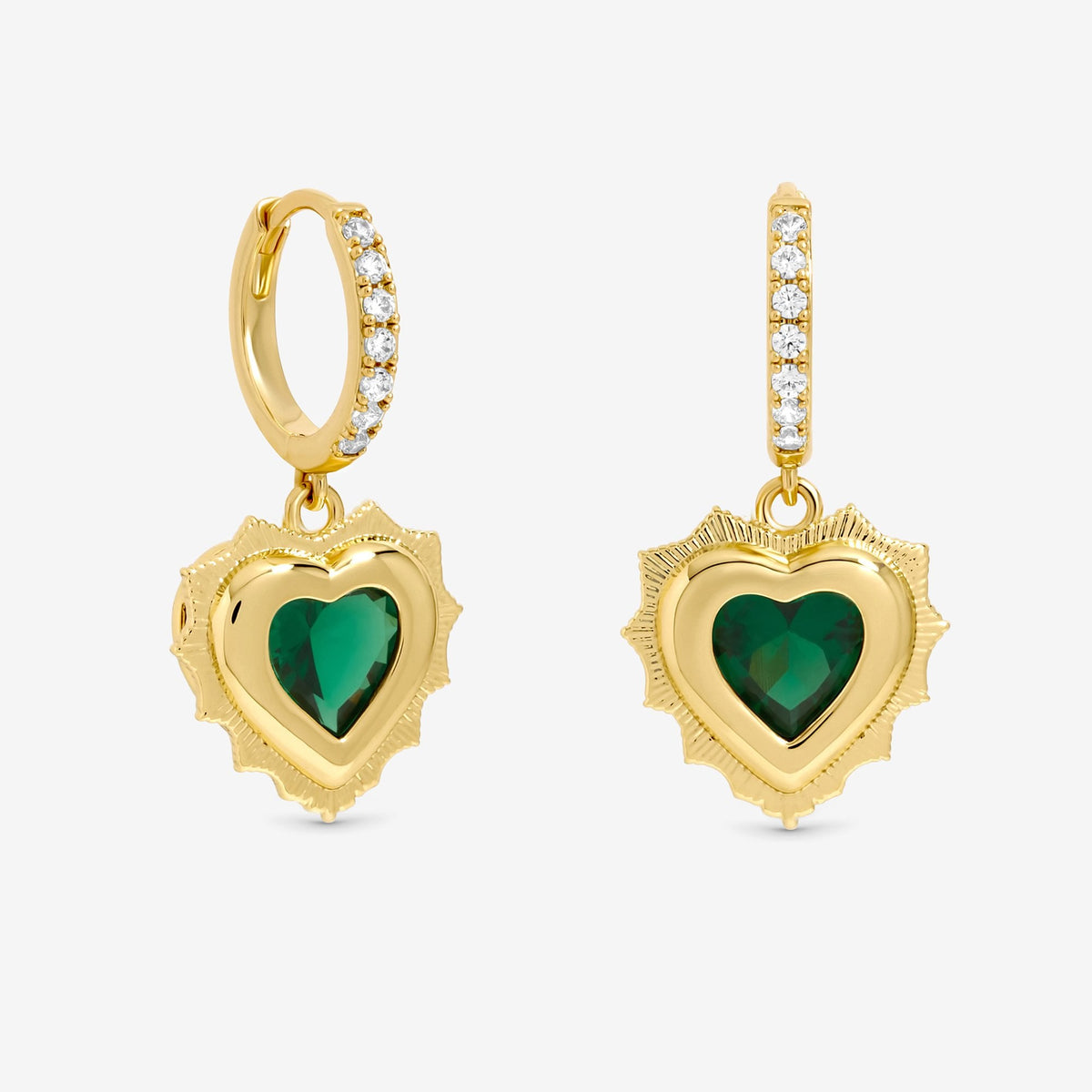 Jon Richard 14Ct Real Gold Plated Heart Birthstone Huggie Earrings - May - Gift Boxed