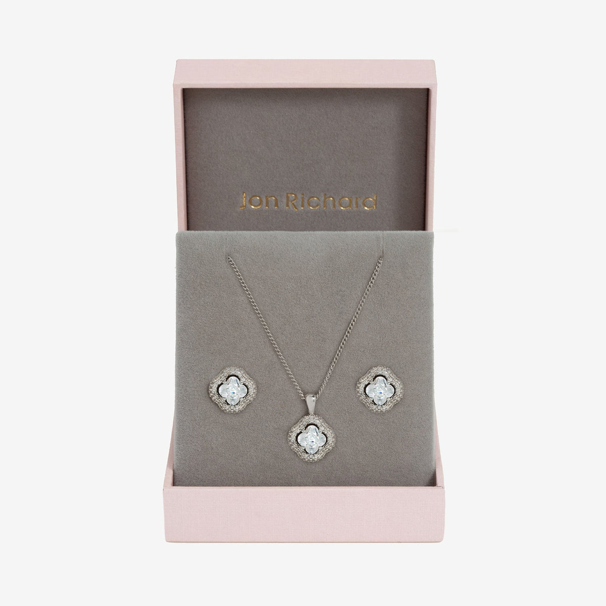 Jon Richard Rhodium Plated Cubic Zirconia Clover Set - Gift Boxed