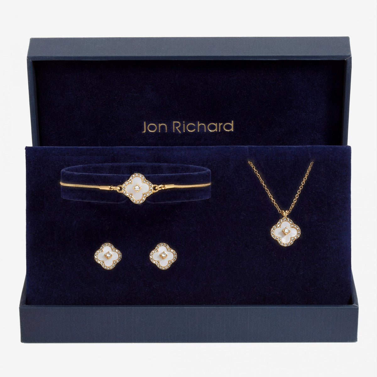 Jon Richard Gold Plated Crystal Clover Trio Set - Gift Boxed
