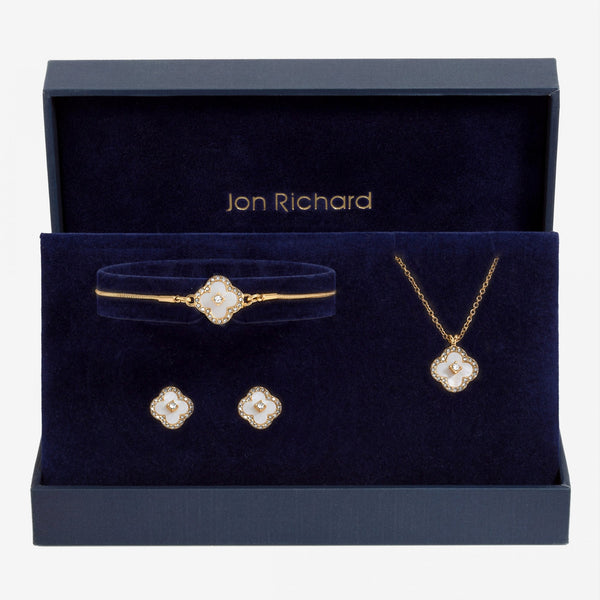 Jon Richard Gold Plated Crystal Clover Trio Set - Gift Boxed