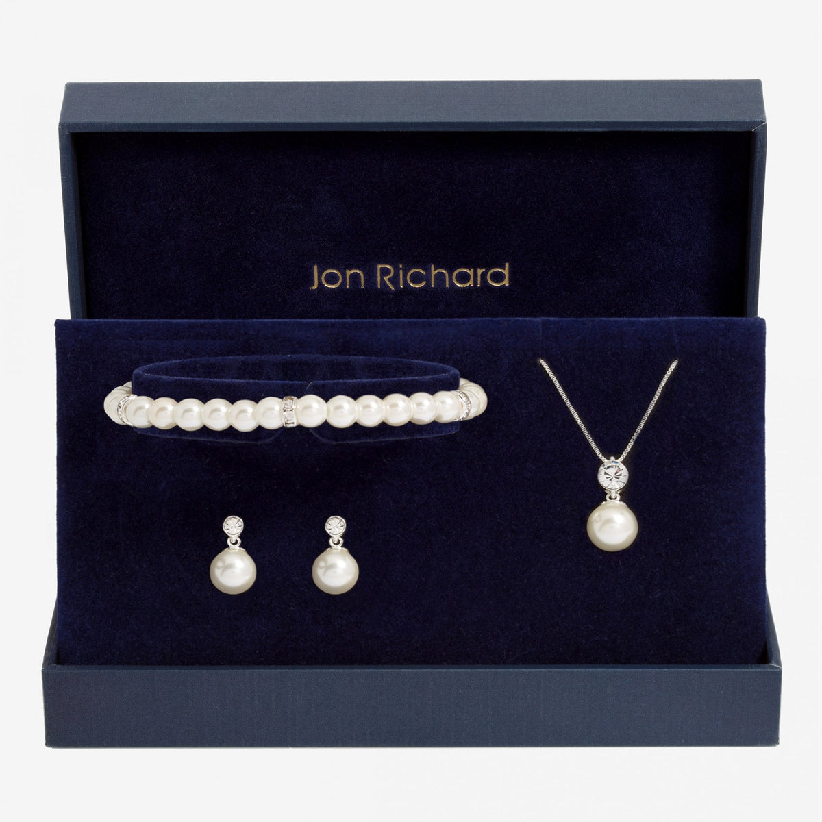 Jon Richard Silver Plated And Crystal Pearl Trio Set - Gift box