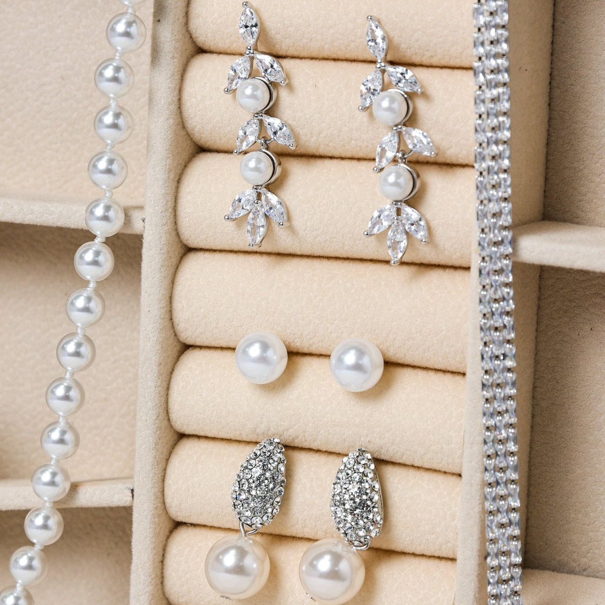 Jon Richard Rhodium Plated Pave and Pearl Drop Earrings