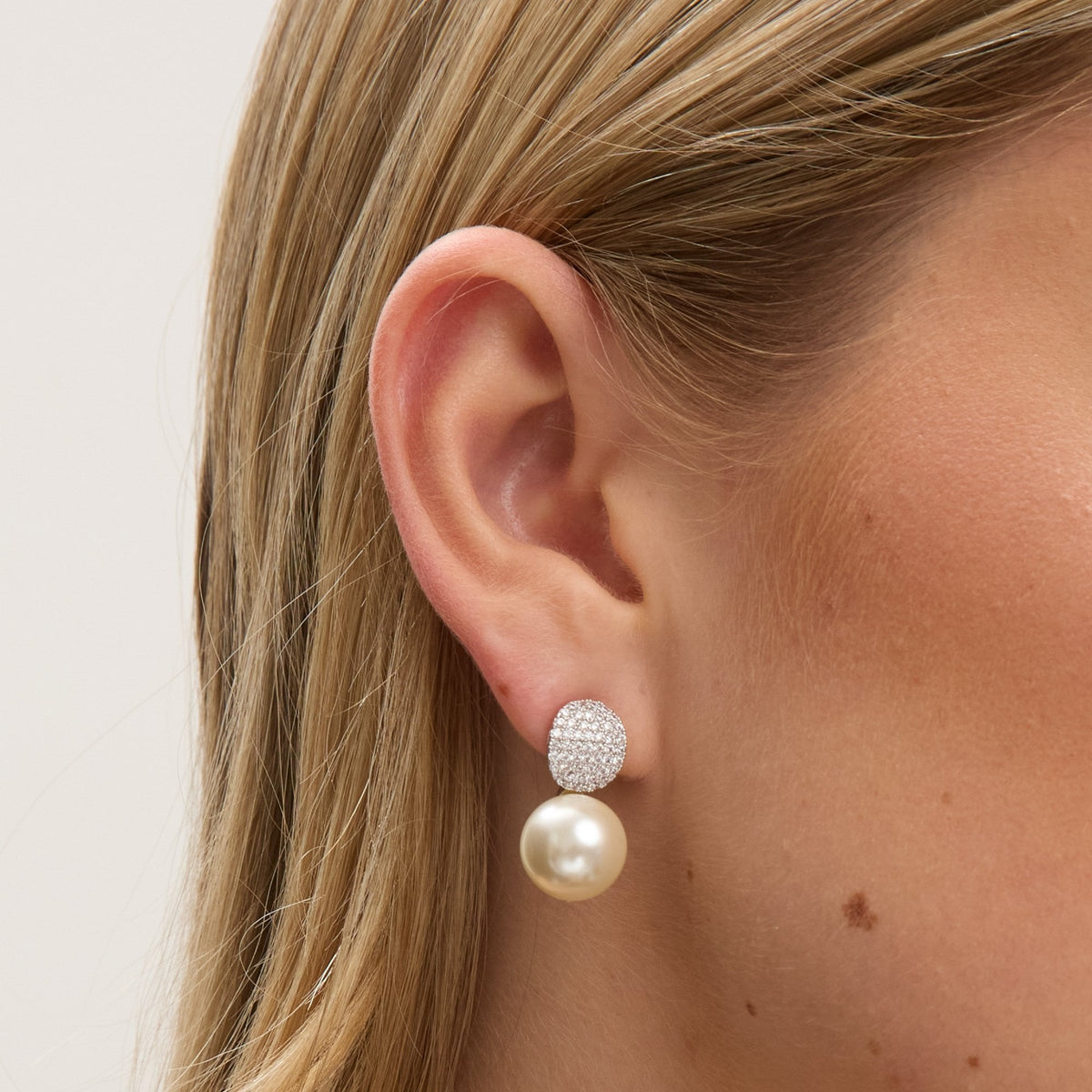 Jon Richard Rhodium Plated Pave and Pearl Drop Earrings