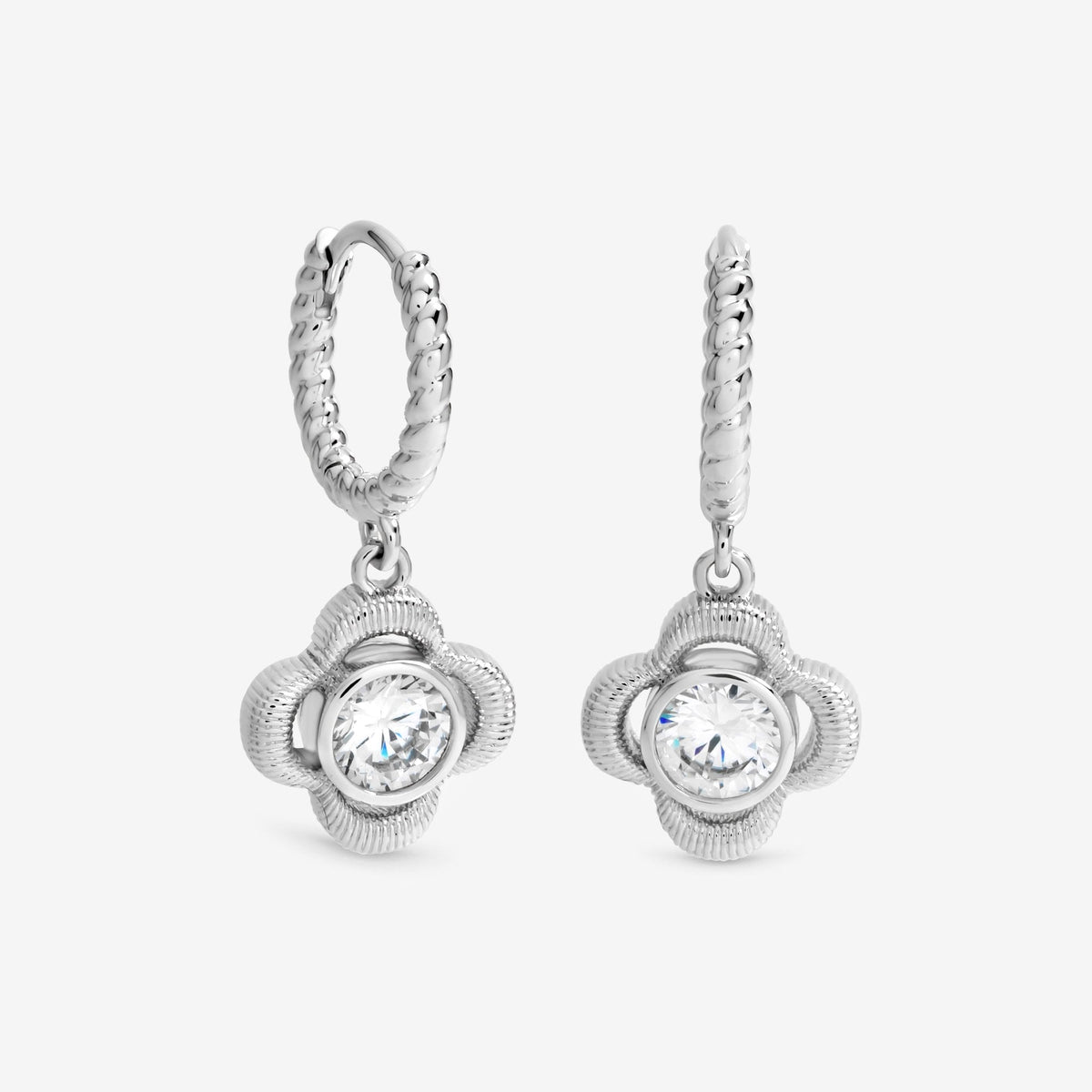 Inicio Sterling Silver Satin Clover Huggie Hoops