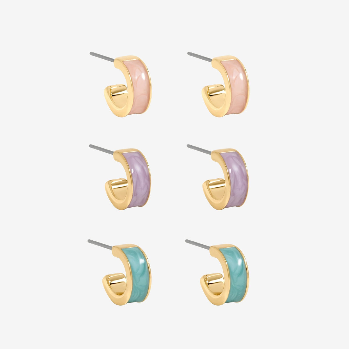 Mood Gold Plated Pastel Hoop Earrings - Pack of 3