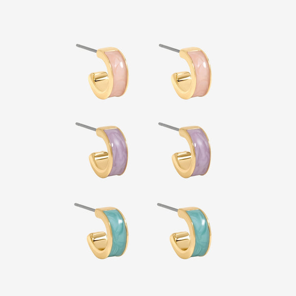 Mood Gold Plated Pastel Hoop Earrings - Pack of 3