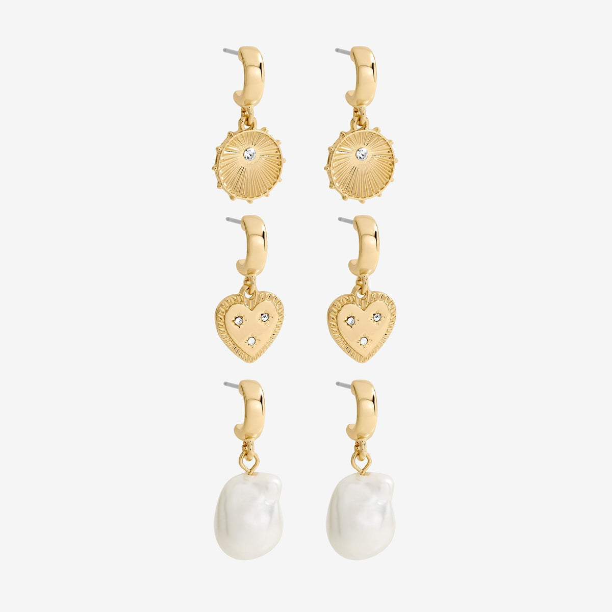 Mood Gold Plated Charm Pearl Earrings - Pack of