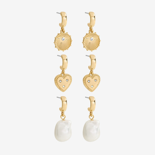 Mood Gold Plated Charm Pearl Earrings - Pack of