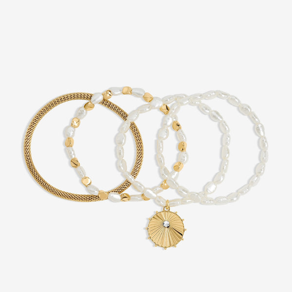 Mood Gold Plated Pearl Charm Stretch Bracelet - Pack of
