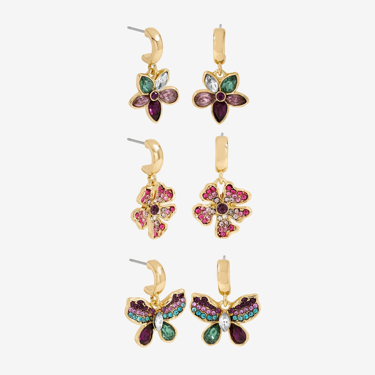 Mood Gold Plated and Multi Coloured Floral Earrings - Pack of 3