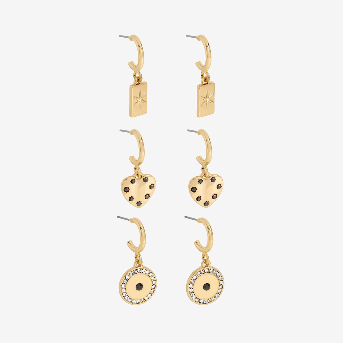 Mood Gold Plated Heart Charm Earrings - Pack of 3