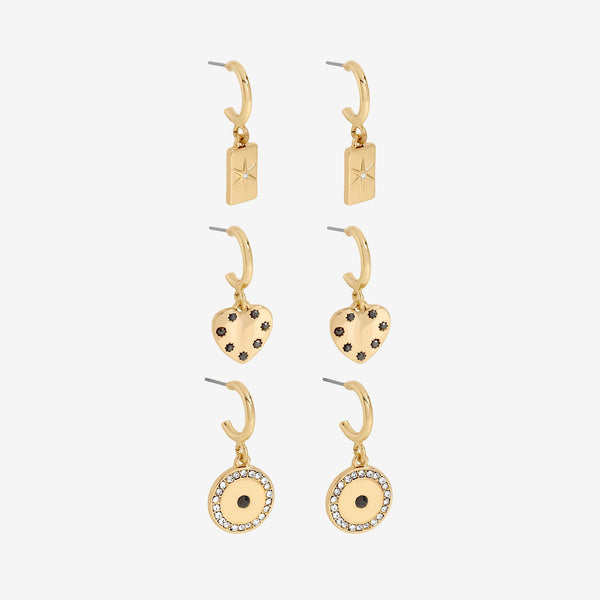 Mood Gold Plated Heart Charm Earrings - Pack of 3
