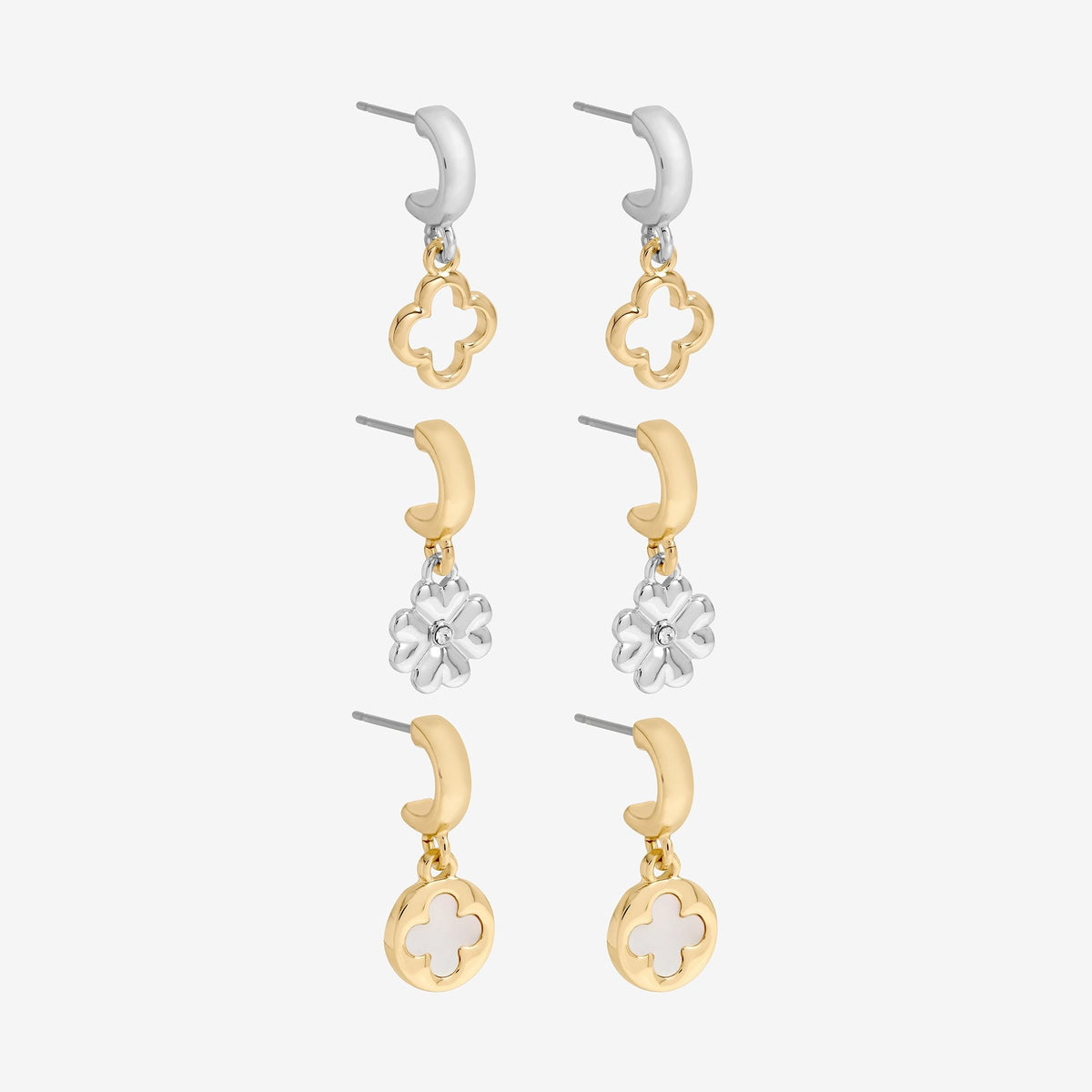 Mood Two Tone Clover Earrings - Pack Of 3