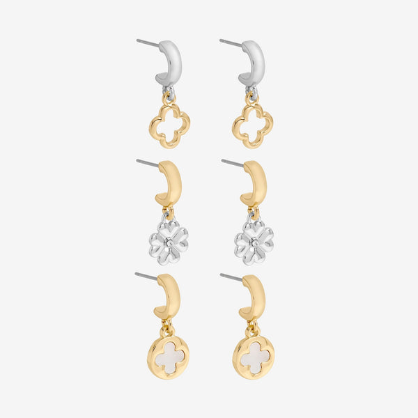 Mood Two Tone Clover Earrings - Pack Of 3