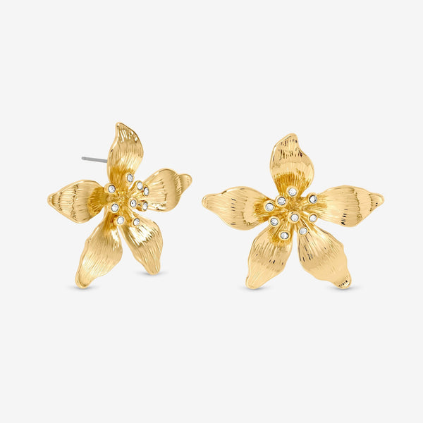 Mood Gold Polished Statement Floral Earrings