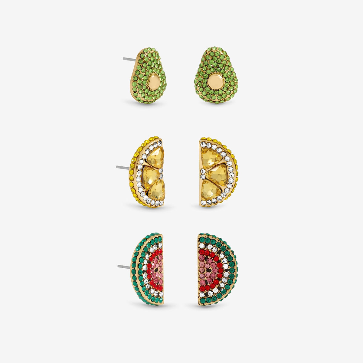 Mood Gold Plated and Crystal Fruit Earrings - Pack of 3
