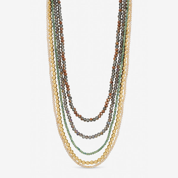 Mood Gold Plated and Polished Multi Colour Beaded Multirow Necklace