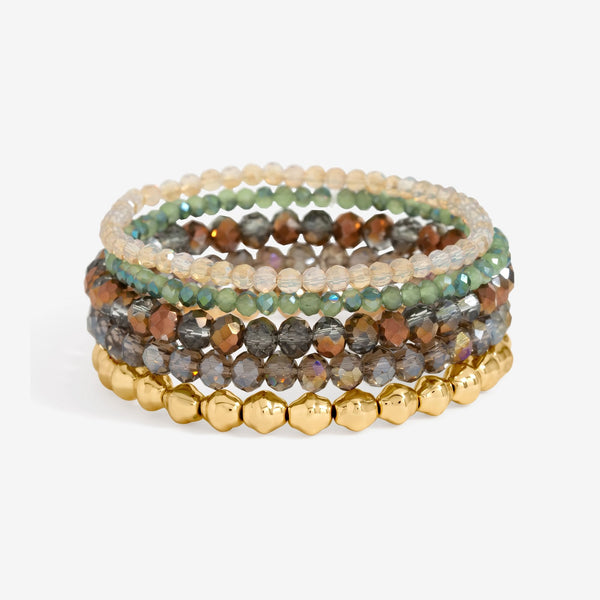 Mood Gold Plated and Polished Multi Colour Beaded Bracelets - Pack of 5
