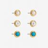 Mood Gold Plated Turquoise and Pearl Studs - Pack of 3