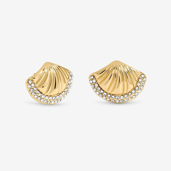 Mood Gold Plated and Pave Shell Stud Earrings