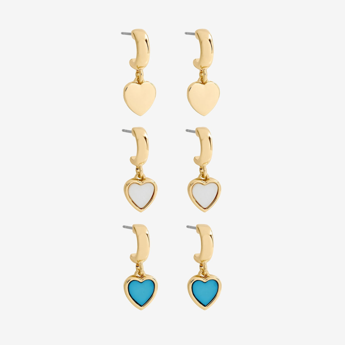 Mood Gold Plated Blue Enamel and Mother of Pearl Heart Earrings - Pack of 3