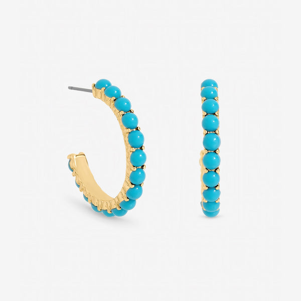 Mood Gold Plated and Blue Bead Hoop Earrings