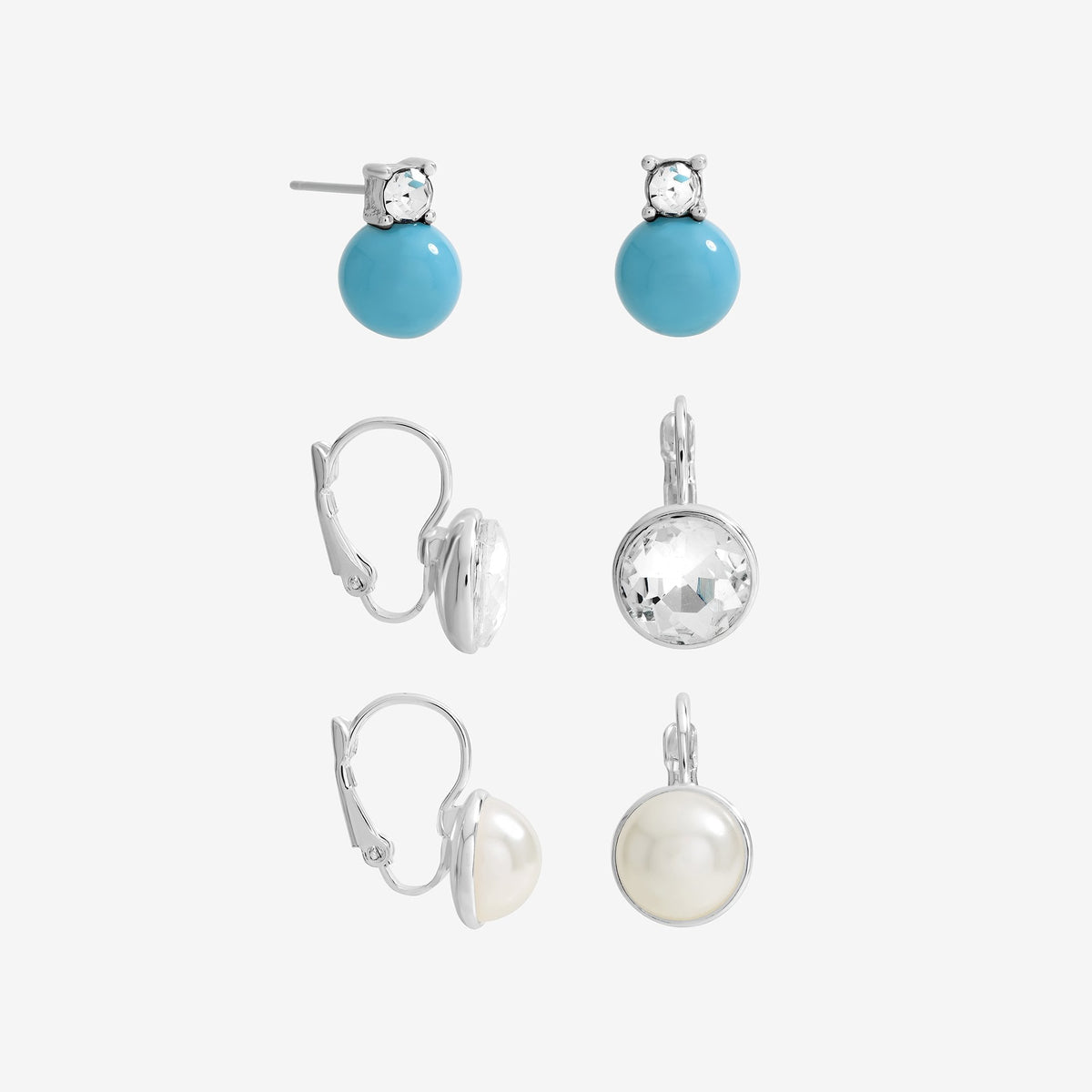 Mood Silver Plated Crystal and Pearl Charm Hoops - Pack of 3
