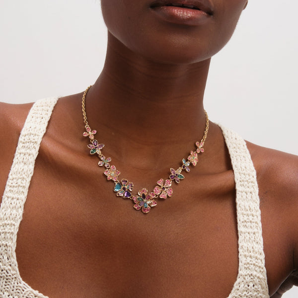Mood Gold Plated and Multi Coloured Floral Statement Necklace