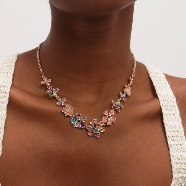 Mood Gold Plated and Multi Coloured Floral Statement Necklace