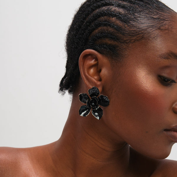 Mood Jet Statement Flower Earrings