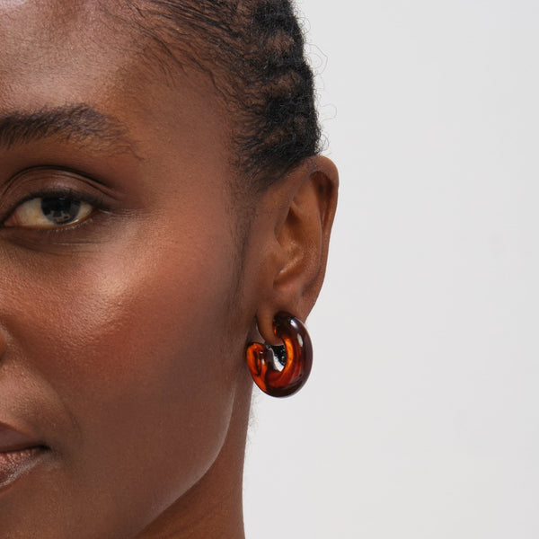 Mood Gold Plated Brown Resin Hoop Earrings