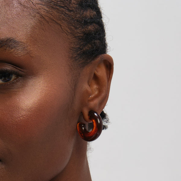 Mood Gold Plated Brown Resin Hoop Earrings