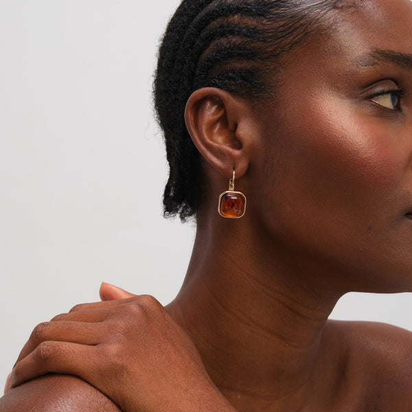 Mood Gold Plated Square Resin Drop Earrings