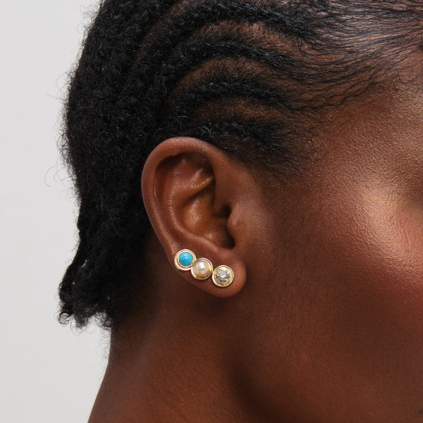 Mood Gold Plated Turquoise and Pearl Studs - Pack of 3