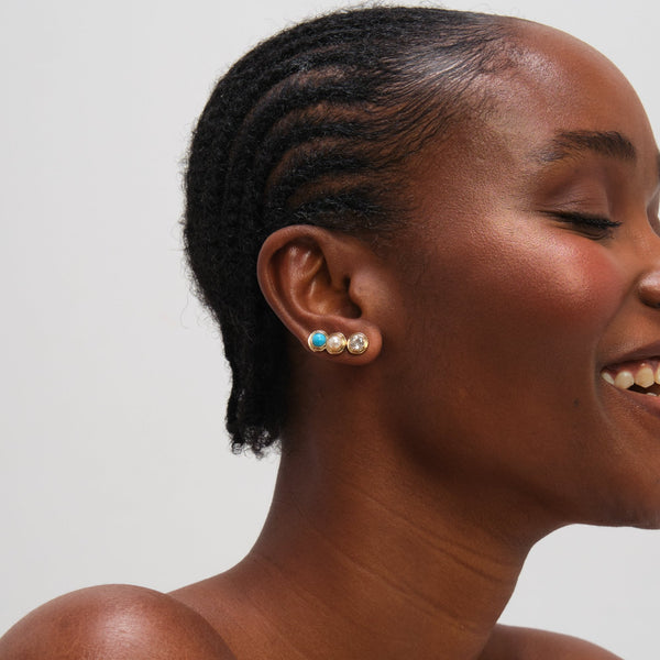 Mood Gold Plated Turquoise and Pearl Studs - Pack of 3