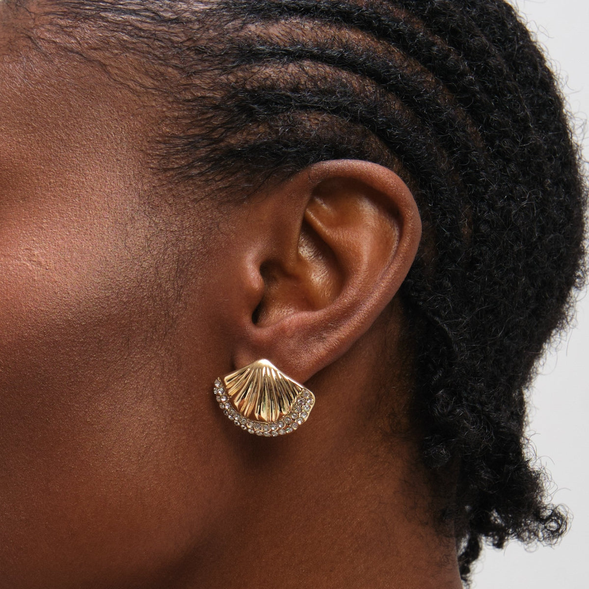 Mood Gold Plated and Pave Shell Stud Earrings