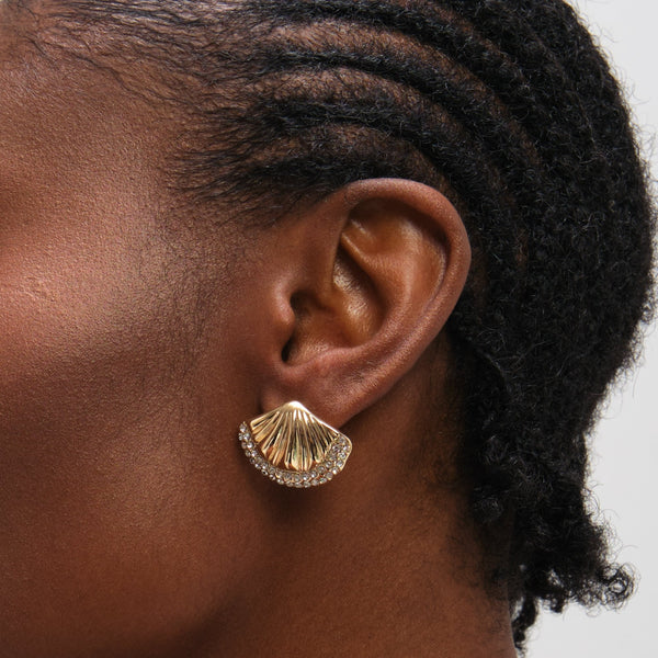Mood Gold Plated and Pave Shell Stud Earrings