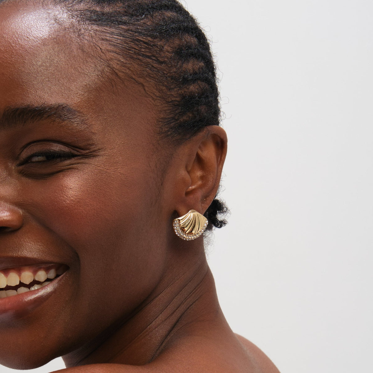 Mood Gold Plated and Pave Shell Stud Earrings