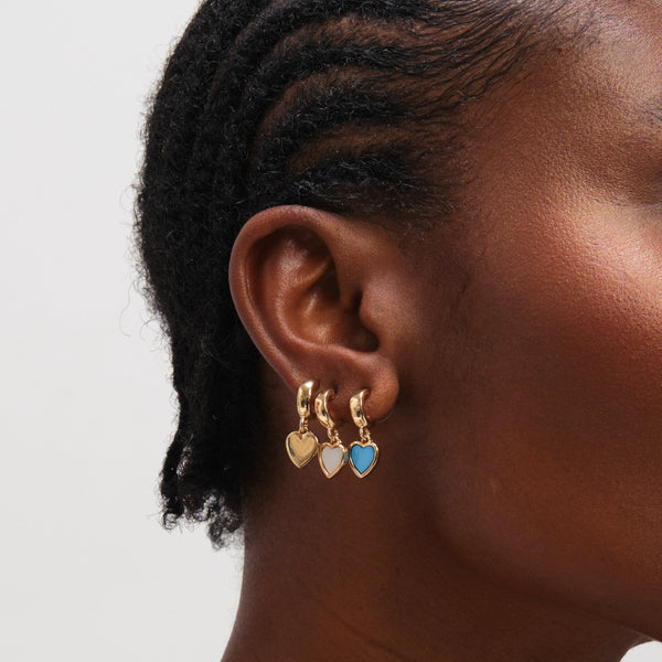 Mood Gold Plated Blue Enamel and Mother of Pearl Heart Earrings - Pack of 3
