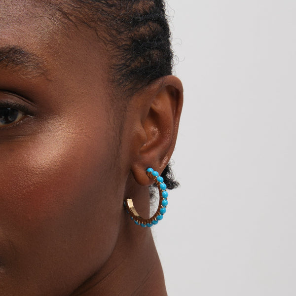 Mood Gold Plated and Blue Bead Hoop Earrings