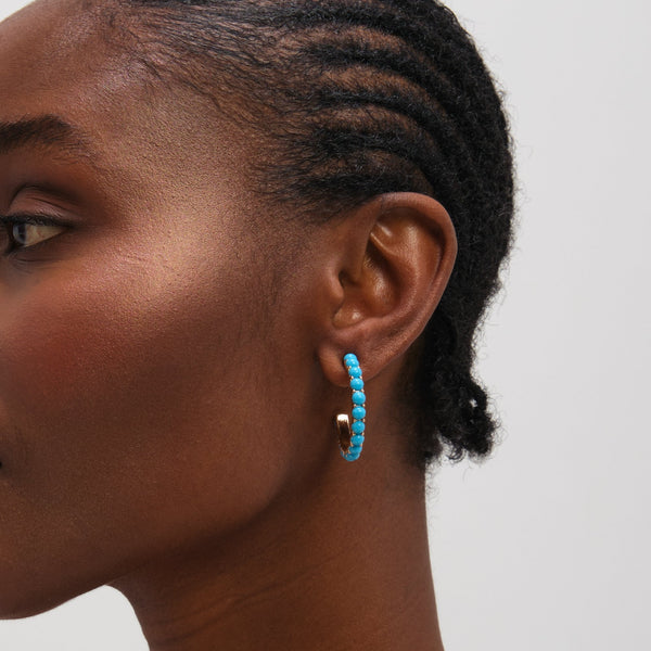 Mood Gold Plated and Blue Bead Hoop Earrings