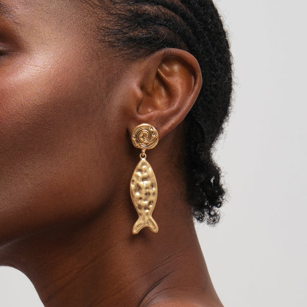 Mood Gold Molten Fish Statement Earrings