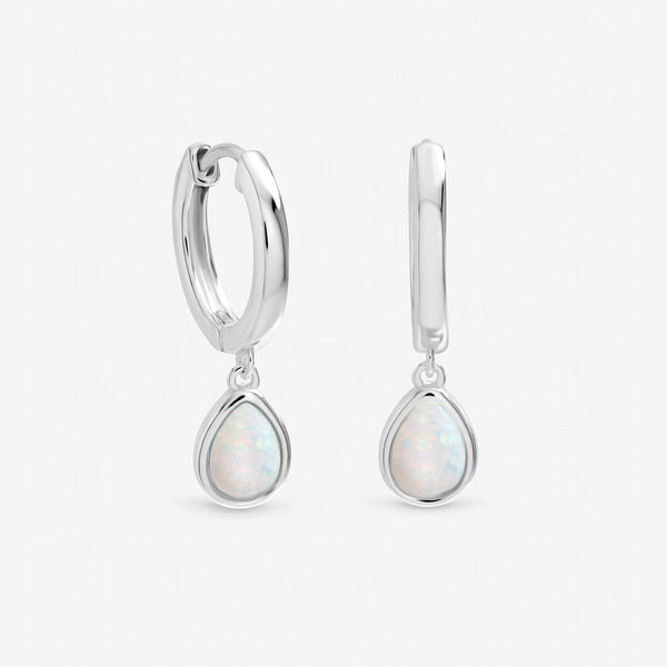 Inicio Sterling Silver Opal Peardrop Charm Hoops