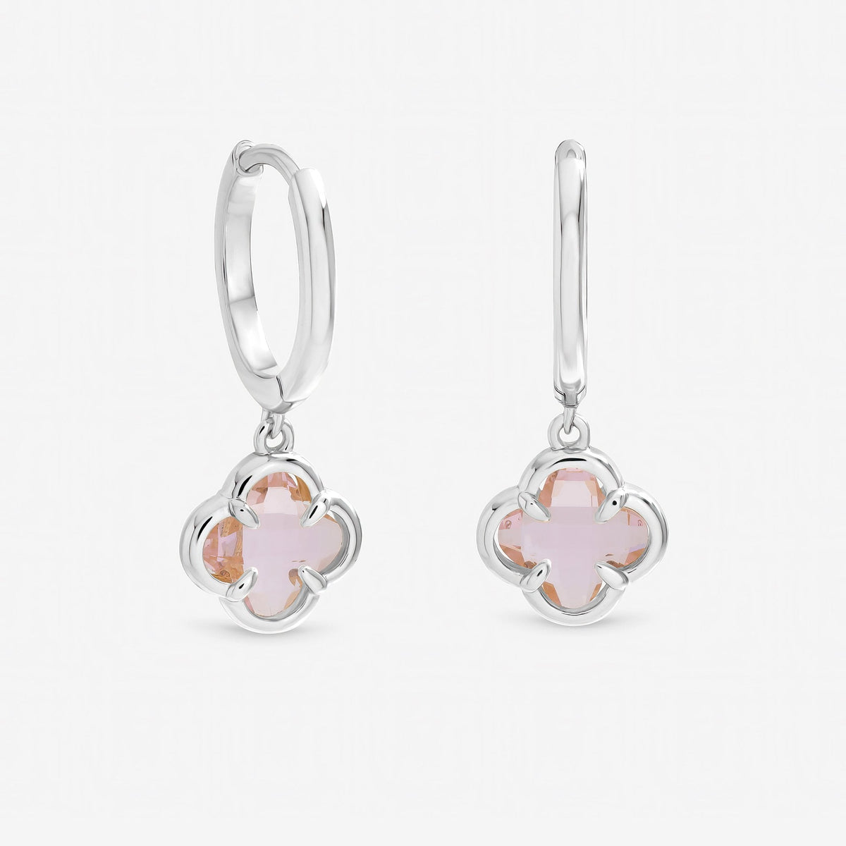 Inicio Sterling Silver Vintage Rose Clover Charm Huggie Hoops