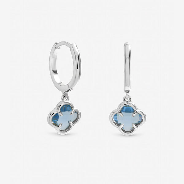 Inicio Sterling Silver Light Sapphire Clover Charm Huggie Hoops